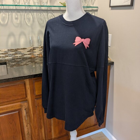 Comfy Black Navy Southern Style Tunic Tee w/Pink Bow Long Sleeve Jersey Top S - Picture 2 of 8